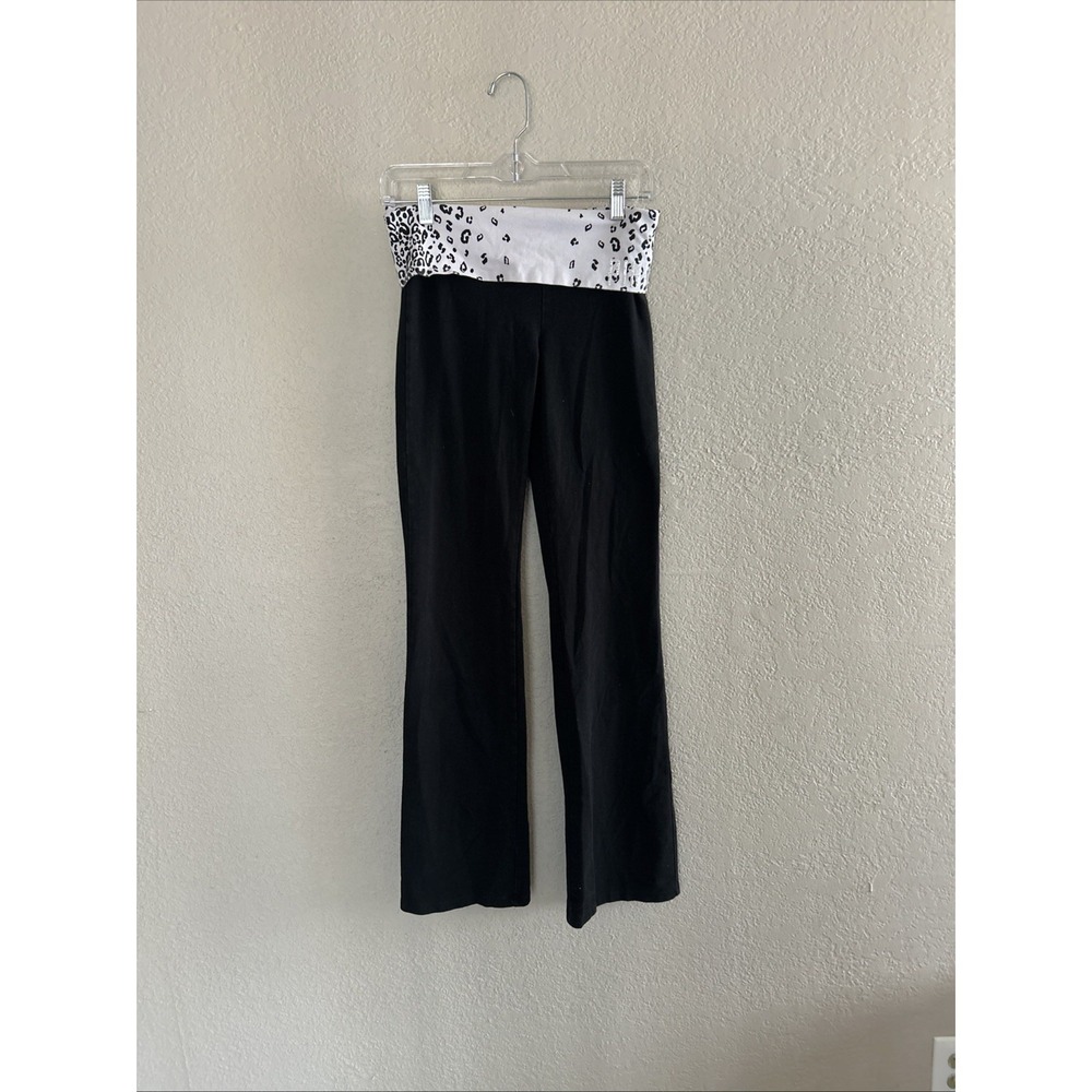 Victoria's Secret PINK Yoga Pants Fold Over Waistband Black Leopard Print Size S